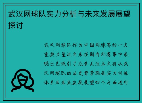 武汉网球队实力分析与未来发展展望探讨